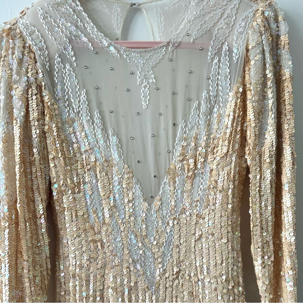 Vintage Long Gown Rhinestones, Beads Sequins, Wedding, Bodycon Style, Small - Picture 6 of 13